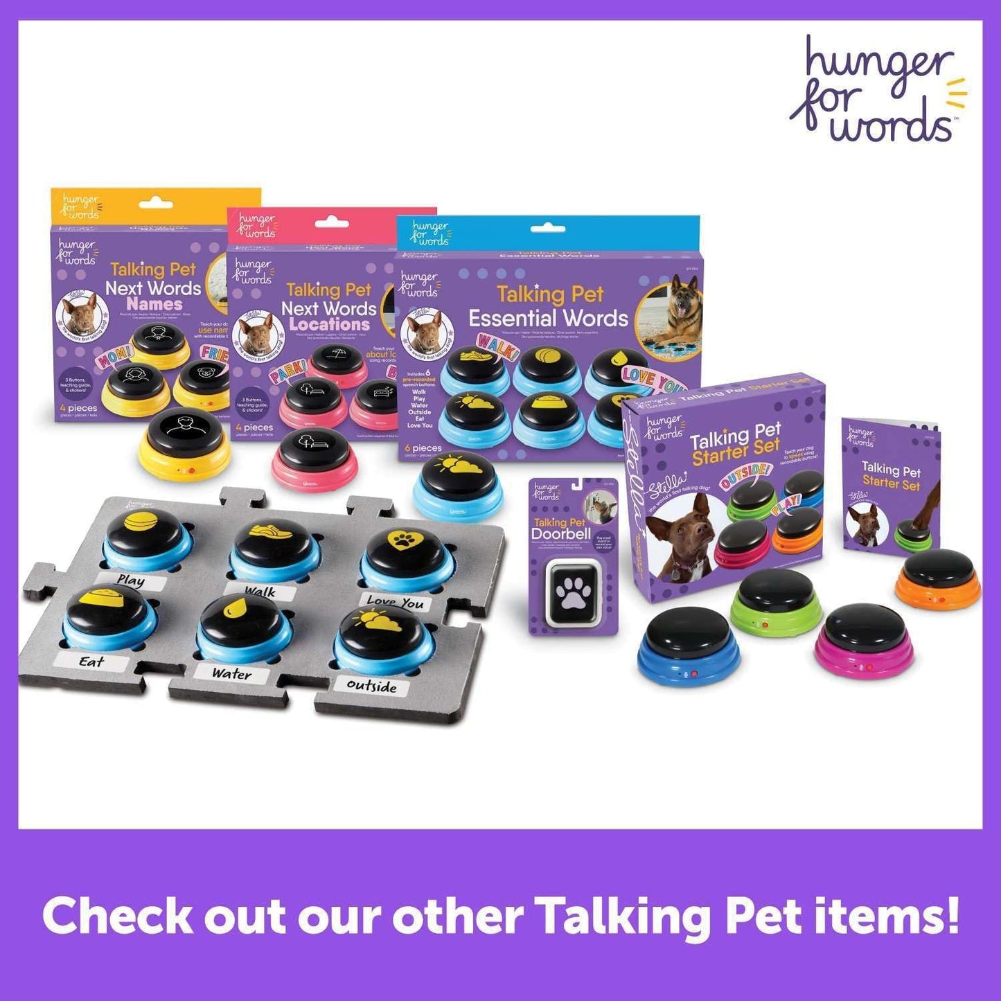 Talking Pet Next Words Names - 3 Piece Set of Recordable Speech Buttons for Dogs, Dog Buttons for Communication